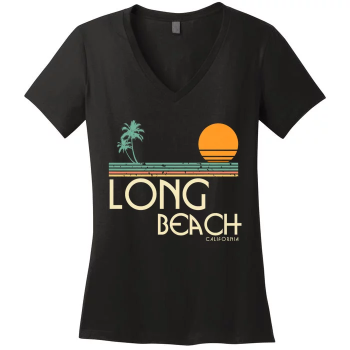 Oc Surf Style Vintage Long Beach California Women's V-Neck T-Shirt