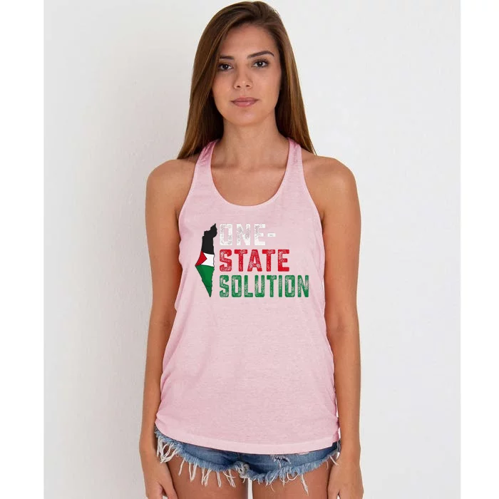 One State Solution Palestine Gaza Map Peace Statement Women's Knotted Racerback Tank