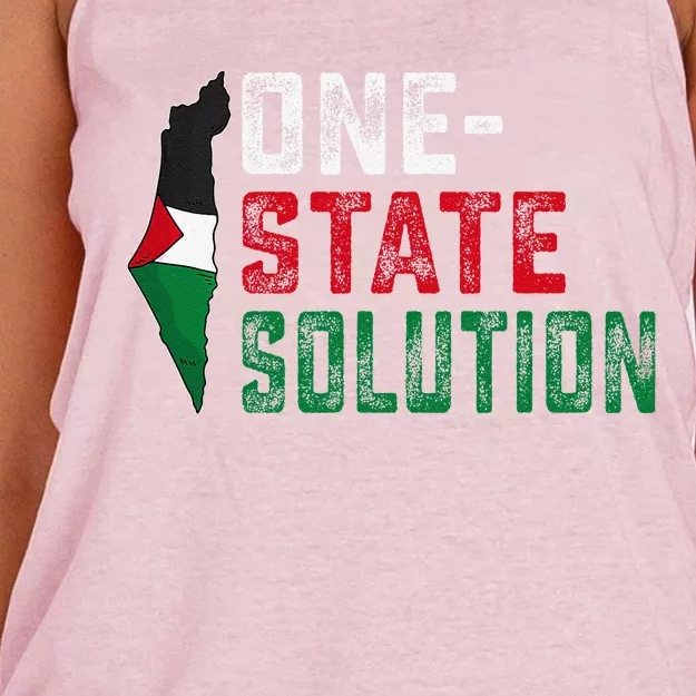 One State Solution Palestine Gaza Map Peace Statement Women's Knotted Racerback Tank