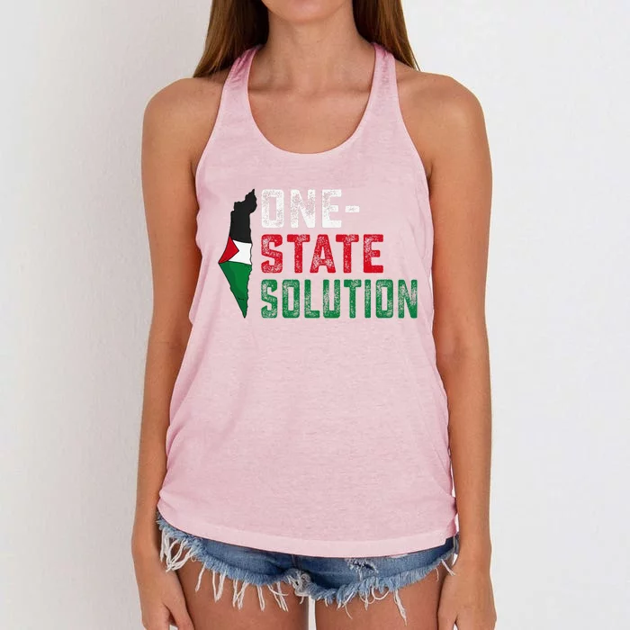 One State Solution Palestine Gaza Map Peace Statement Women's Knotted Racerback Tank