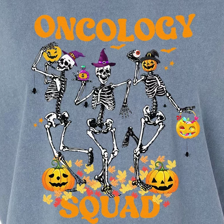 Oncology Squad Skeleton Pumpkin Fall Leaves Spooky Halloween Garment-Dyed Women's Muscle Tee