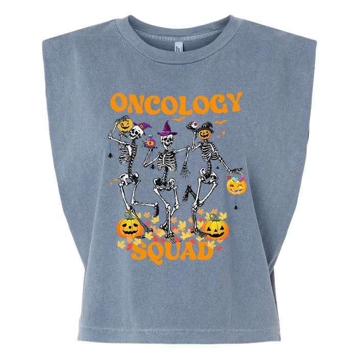 Oncology Squad Skeleton Pumpkin Fall Leaves Spooky Halloween Garment-Dyed Women's Muscle Tee