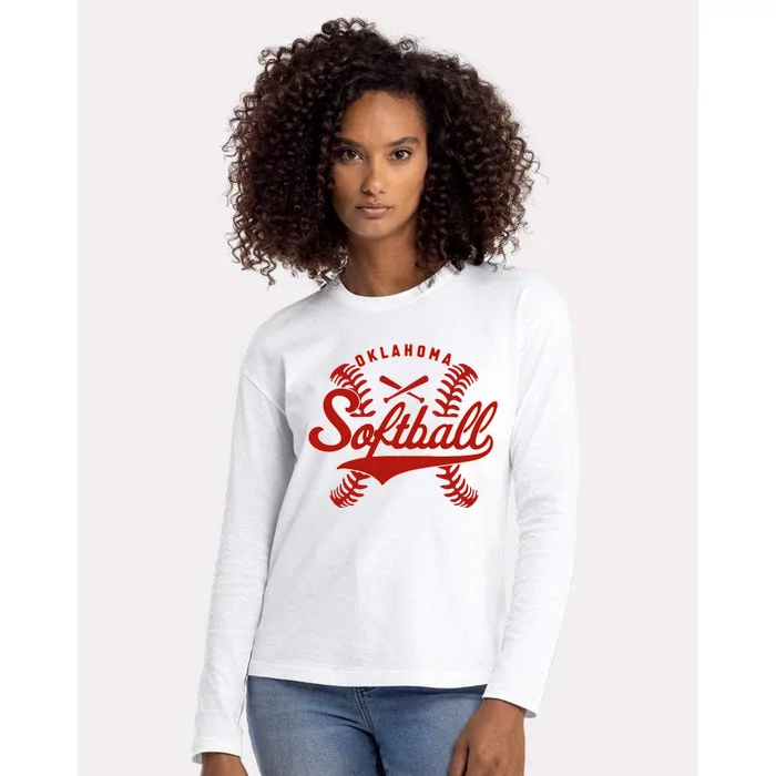 Oklahoma Softball Team Retro Softball Fan Womens Cotton Relaxed Long Sleeve T-Shirt