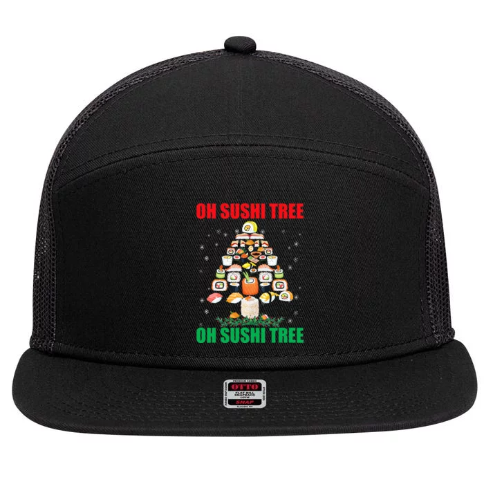 Oh Sushi Tree Funny Japanese Food Christmas Gift 7 Panel Mesh Trucker Snapback Hat