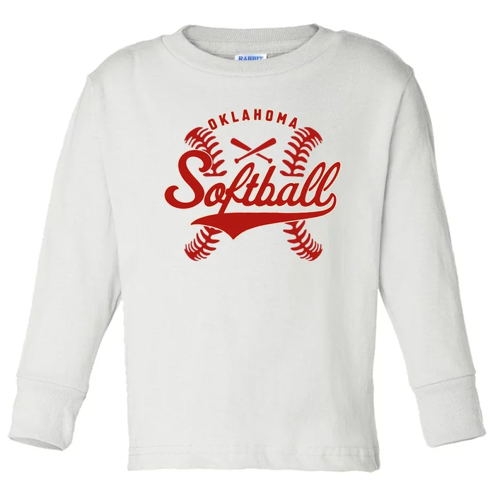 Oklahoma Softball Team Retro Softball Fan Toddler Long Sleeve Shirt