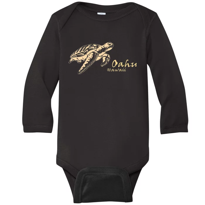 Oahu Sea Turtle Hawaii Aloha Waikiki Beach Sun Souvenir Gift Baby Long Sleeve Bodysuit