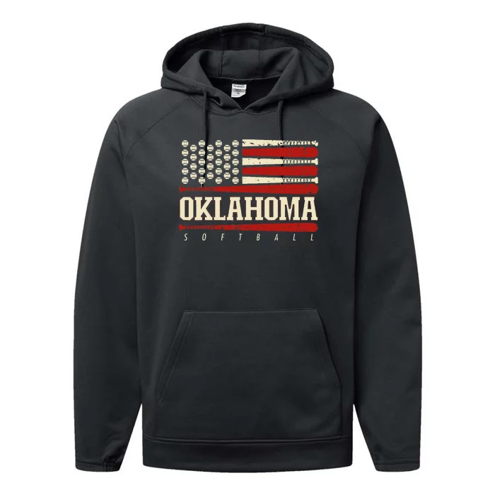 Oklahoma Softball Usa Flag Softball Performance Fleece Hoodie