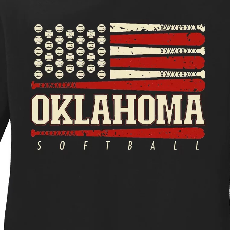 Oklahoma Softball Usa Flag Softball Ladies Long Sleeve Shirt