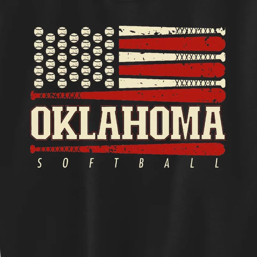 Oklahoma Softball Usa Flag Softball Kids Sweatshirt