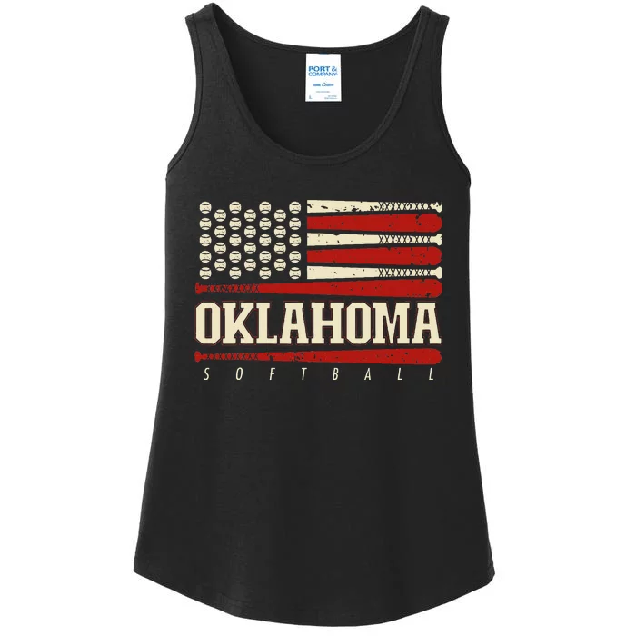 Oklahoma Softball Usa Flag Softball Ladies Essential Tank