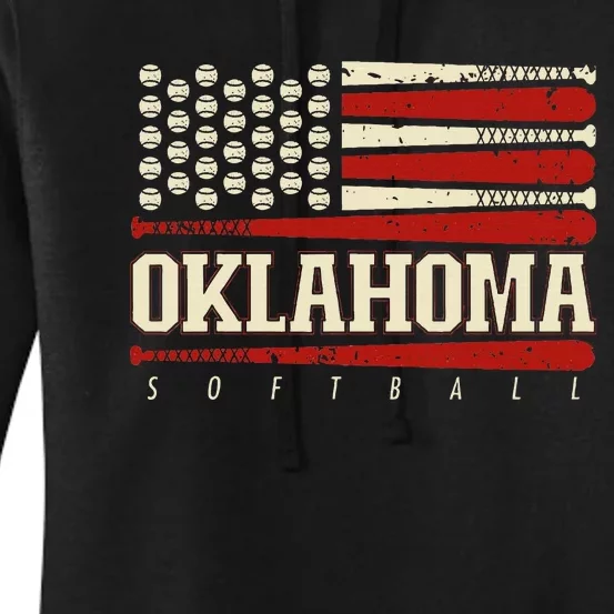 Oklahoma Softball Usa Flag Softball Women's Pullover Hoodie