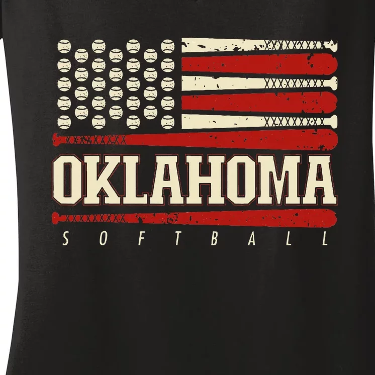 Oklahoma Softball Usa Flag Softball Women's V-Neck T-Shirt