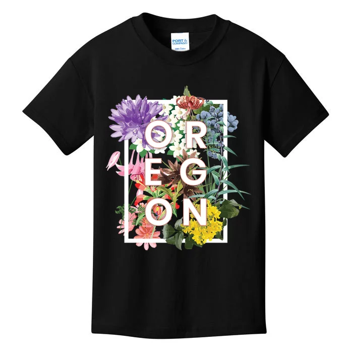 Oregon State Usa Souvenir Flowers Of Oregon Word Art Kids T-Shirt