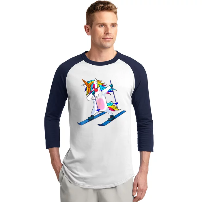 Order Skiing Unicorn Dabbing Funny Gift Baseball Sleeve Shirt