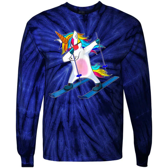 Order Skiing Unicorn Dabbing Funny Gift Tie-Dye Long Sleeve Shirt