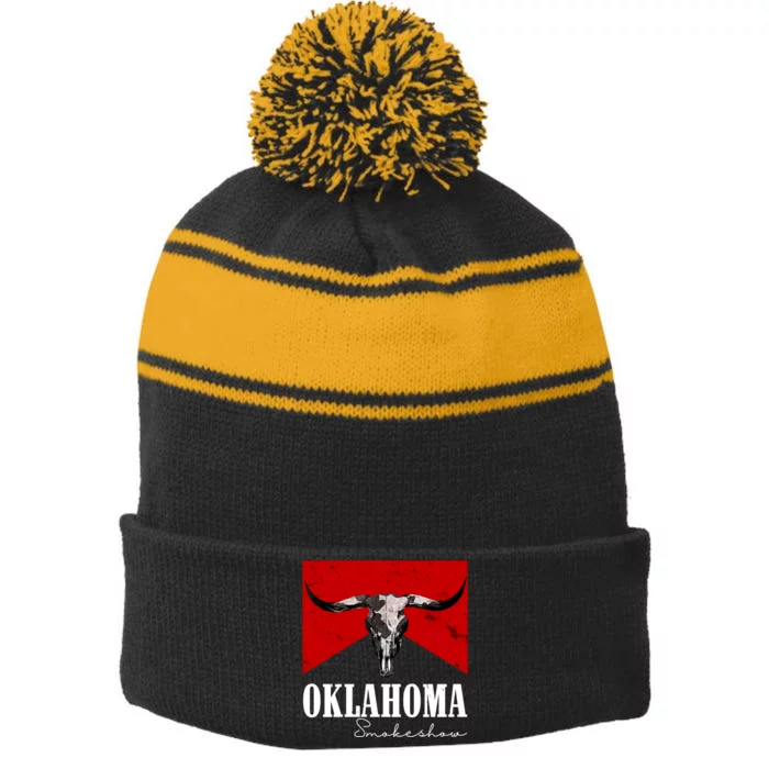 Oklahoma Smokeshow Vintage Stripe Pom Pom Beanie