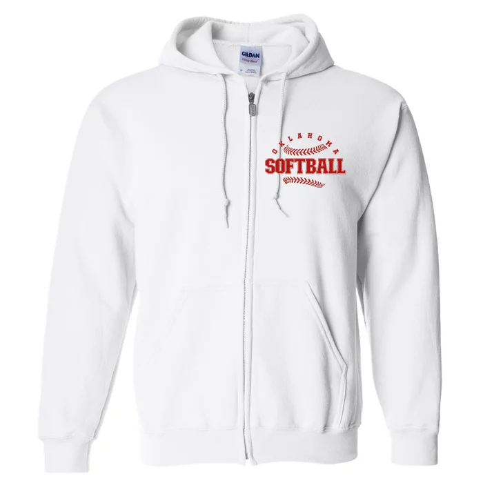 Oklahoma Softball Vintage Team Retro Softball Full Zip Hoodie