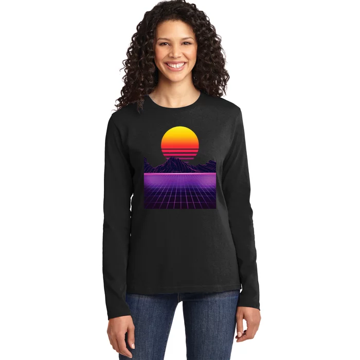 Outrun Synthwave Vaporwave Aesthetic 80S Retro Ladies Long Sleeve Shirt