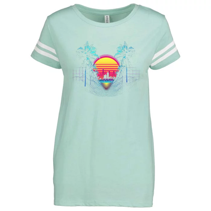 Outrun Synthwave Vaporwave Aesthetic 80S Retro Enza Ladies Jersey Football T-Shirt