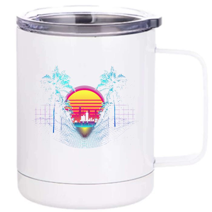 Outrun Synthwave Vaporwave Aesthetic 80S Retro Front & Back 12oz Stainless Steel Tumbler Cup