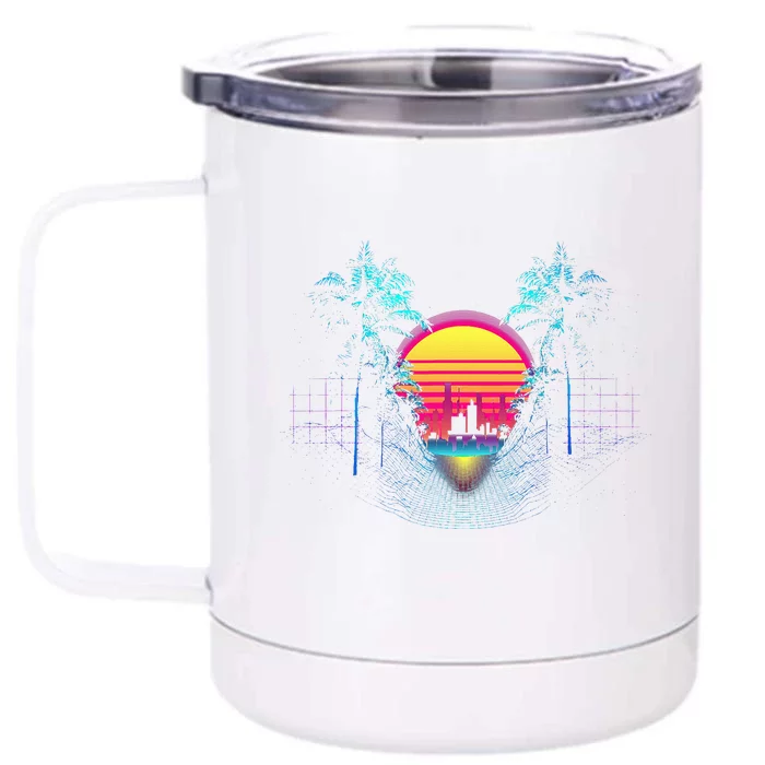 Outrun Synthwave Vaporwave Aesthetic 80S Retro Front & Back 12oz Stainless Steel Tumbler Cup