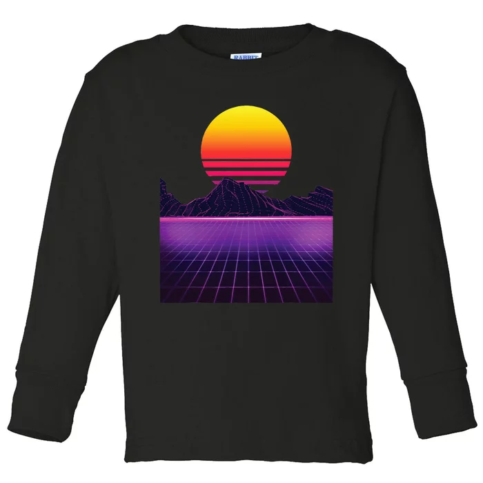 Outrun Synthwave Vaporwave Aesthetic 80s Retro Toddler Long Sleeve Shirt