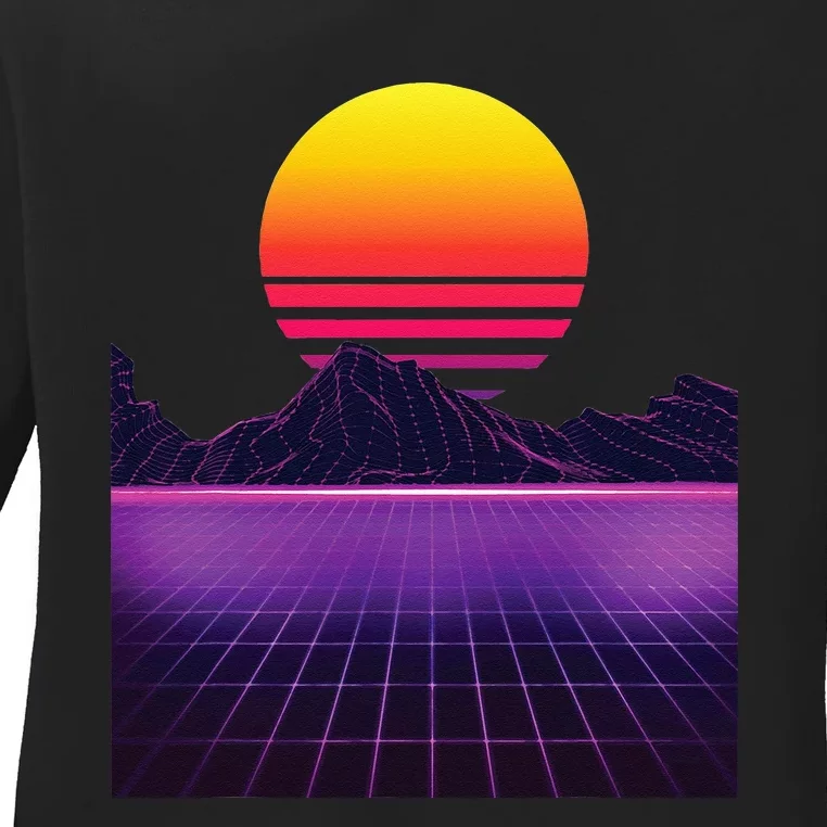 Outrun Synthwave Vaporwave Aesthetic 80s Retro Ladies Long Sleeve Shirt