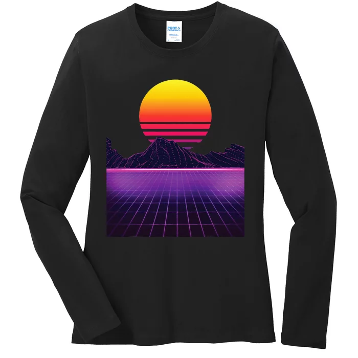 Outrun Synthwave Vaporwave Aesthetic 80s Retro Ladies Long Sleeve Shirt