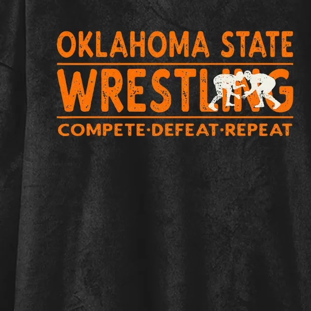 Oklahoma S.T.A.T.E Wrestling Compete Defeat Repeat Hooded Wearable Blanket