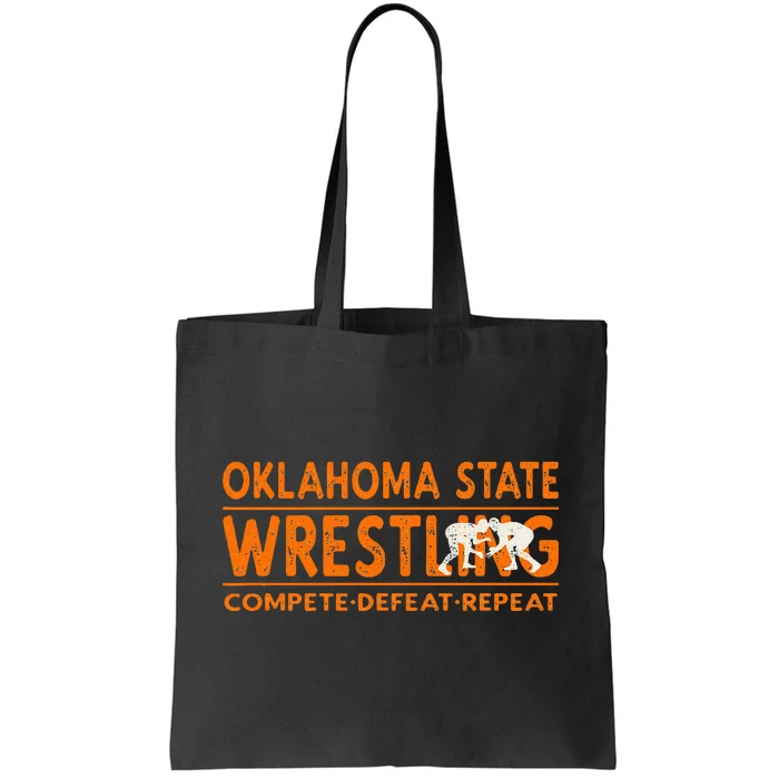 Oklahoma S.T.A.T.E Wrestling Compete Defeat Repeat Tote Bag