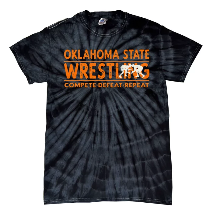 Oklahoma S.T.A.T.E Wrestling Compete Defeat Repeat Tie-Dye T-Shirt