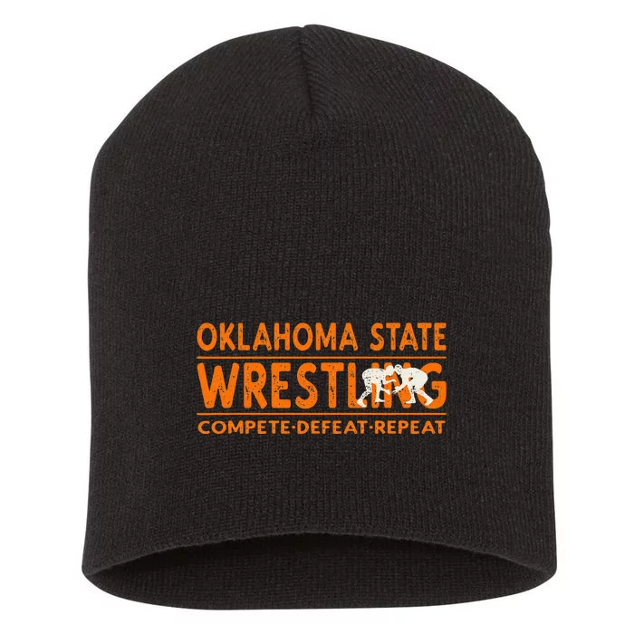 Oklahoma S.T.A.T.E Wrestling Compete Defeat Repeat Short Acrylic Beanie