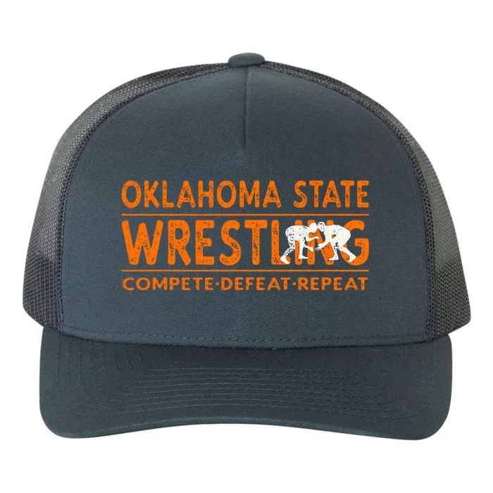 Oklahoma State Wrestling  Compete Defeat Repeat Yupoong Adult 5-Panel Trucker Hat