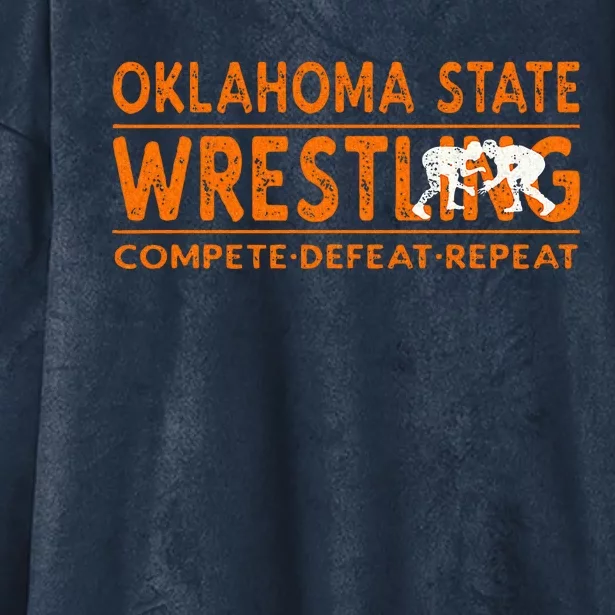 Oklahoma State Wrestling  Compete Defeat Repeat Hooded Wearable Blanket