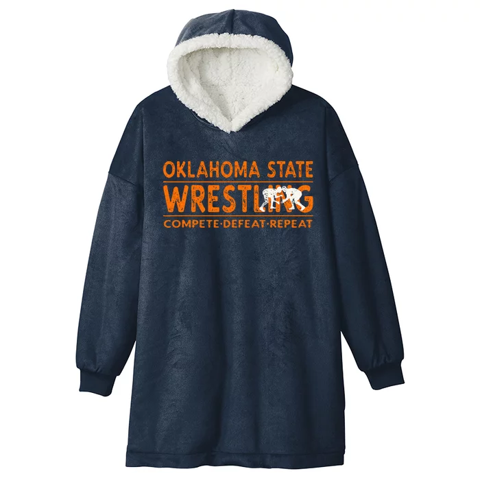 Oklahoma State Wrestling  Compete Defeat Repeat Hooded Wearable Blanket