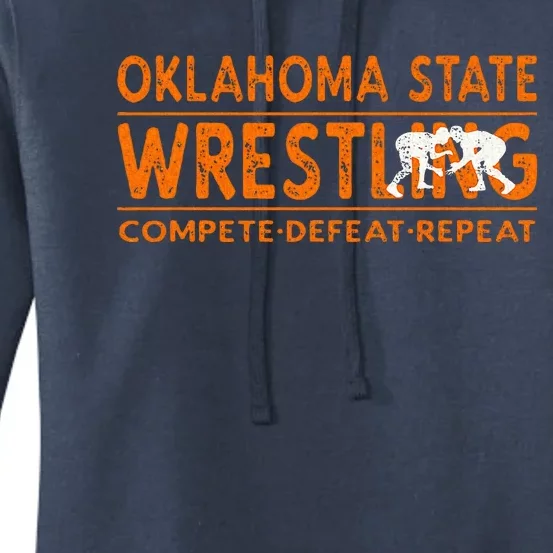 Oklahoma State Wrestling  Compete Defeat Repeat Women's Pullover Hoodie