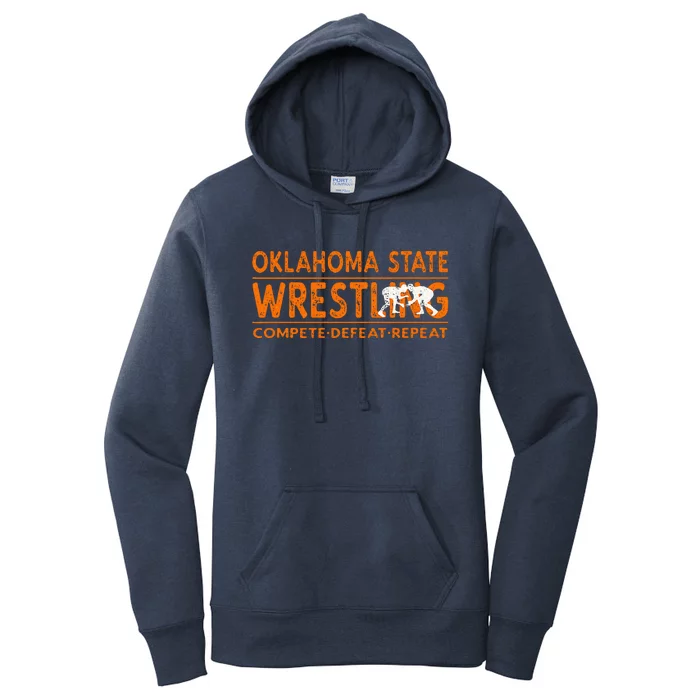 Oklahoma State Wrestling  Compete Defeat Repeat Women's Pullover Hoodie