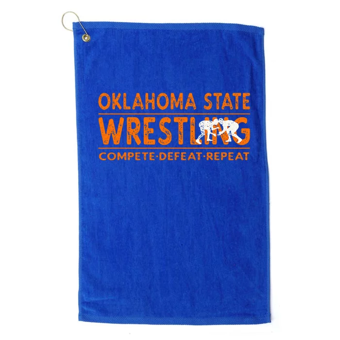 Oklahoma State Wrestling  Compete Defeat Repeat Platinum Collection Golf Towel