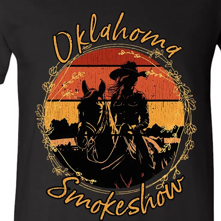 Oklahoma Smokeshow Western Riding Horses Cow V-Neck T-Shirt