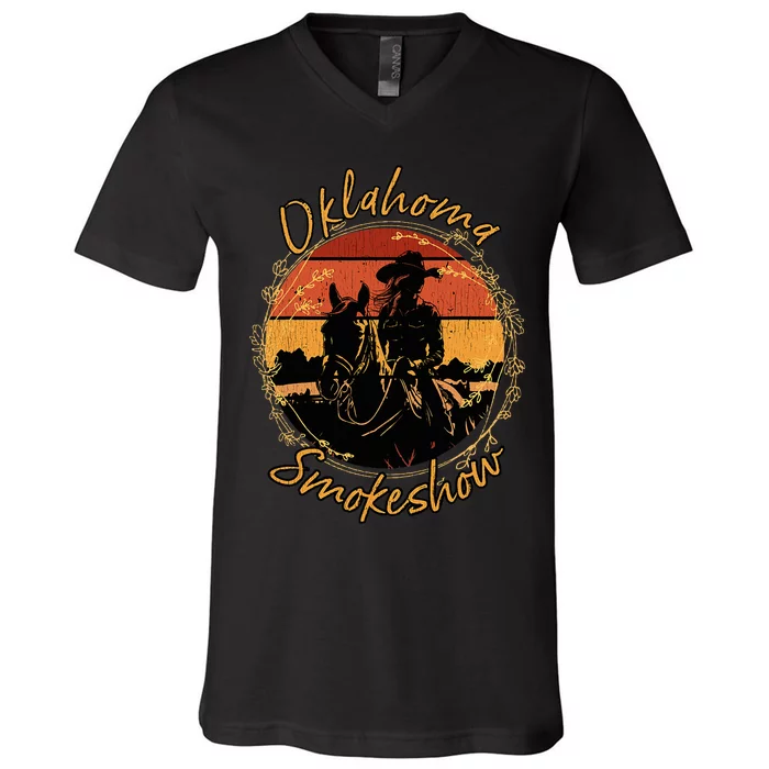 Oklahoma Smokeshow Western Riding Horses Cow V-Neck T-Shirt