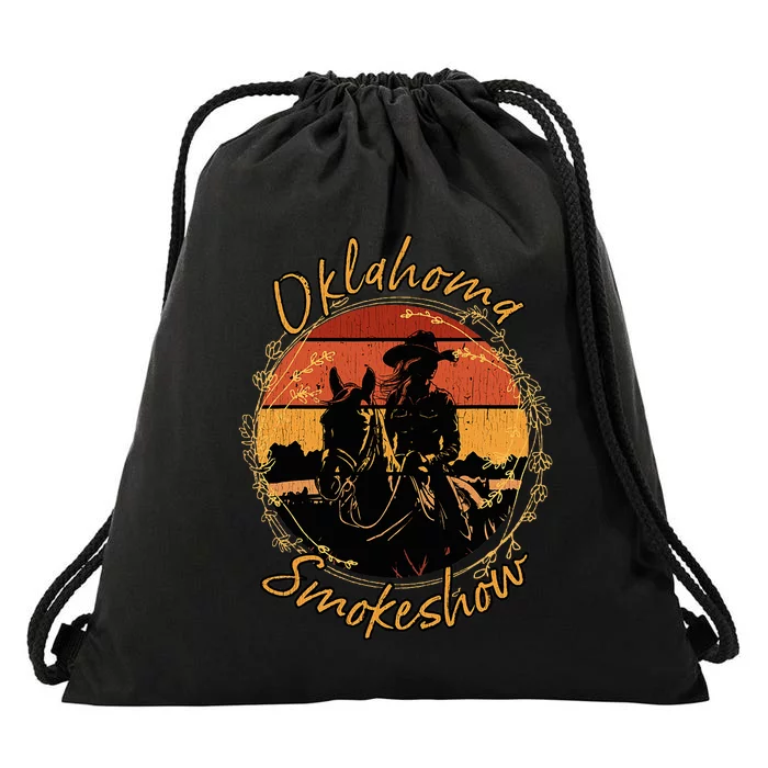 Oklahoma Smokeshow Western Riding Horses Cow Drawstring Bag