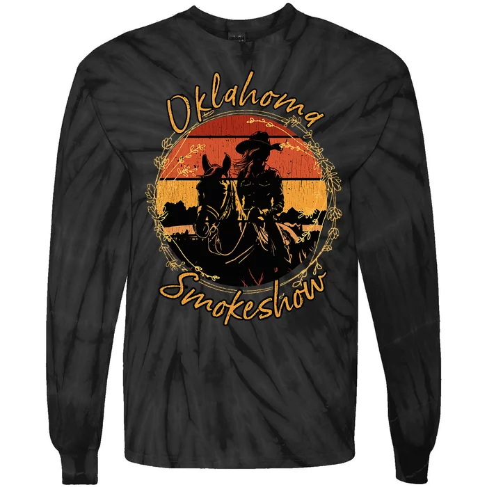 Oklahoma Smokeshow Western Riding Horses Cow Tie-Dye Long Sleeve Shirt