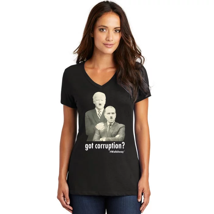 On Straka Wearing Got Corruption Walkaway Joe And Hunter Biden Women's V-Neck T-Shirt