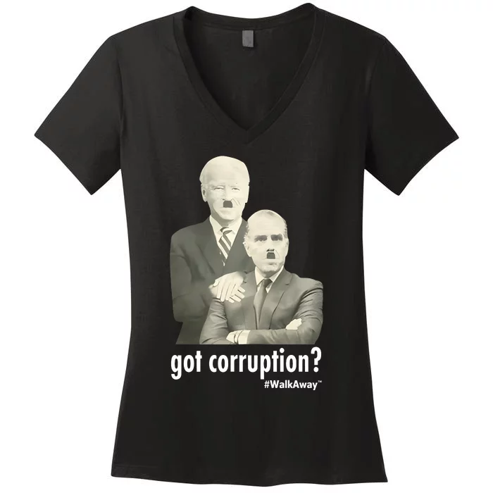 On Straka Wearing Got Corruption Walkaway Joe And Hunter Biden Women's V-Neck T-Shirt