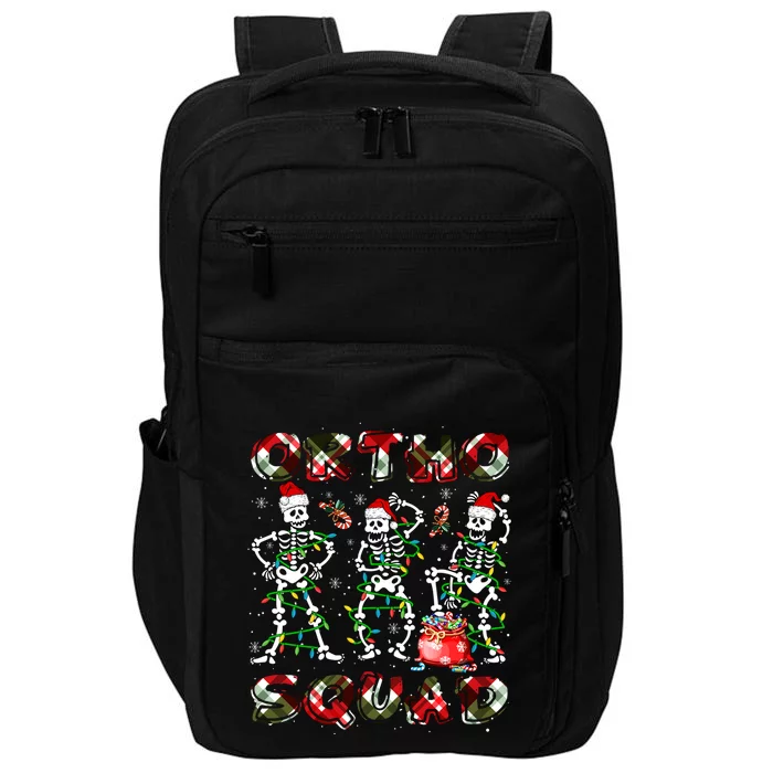 Ortho Squad Xmas Nurse Three Santa Skeletons Funny Dancing Gift Impact Tech Backpack