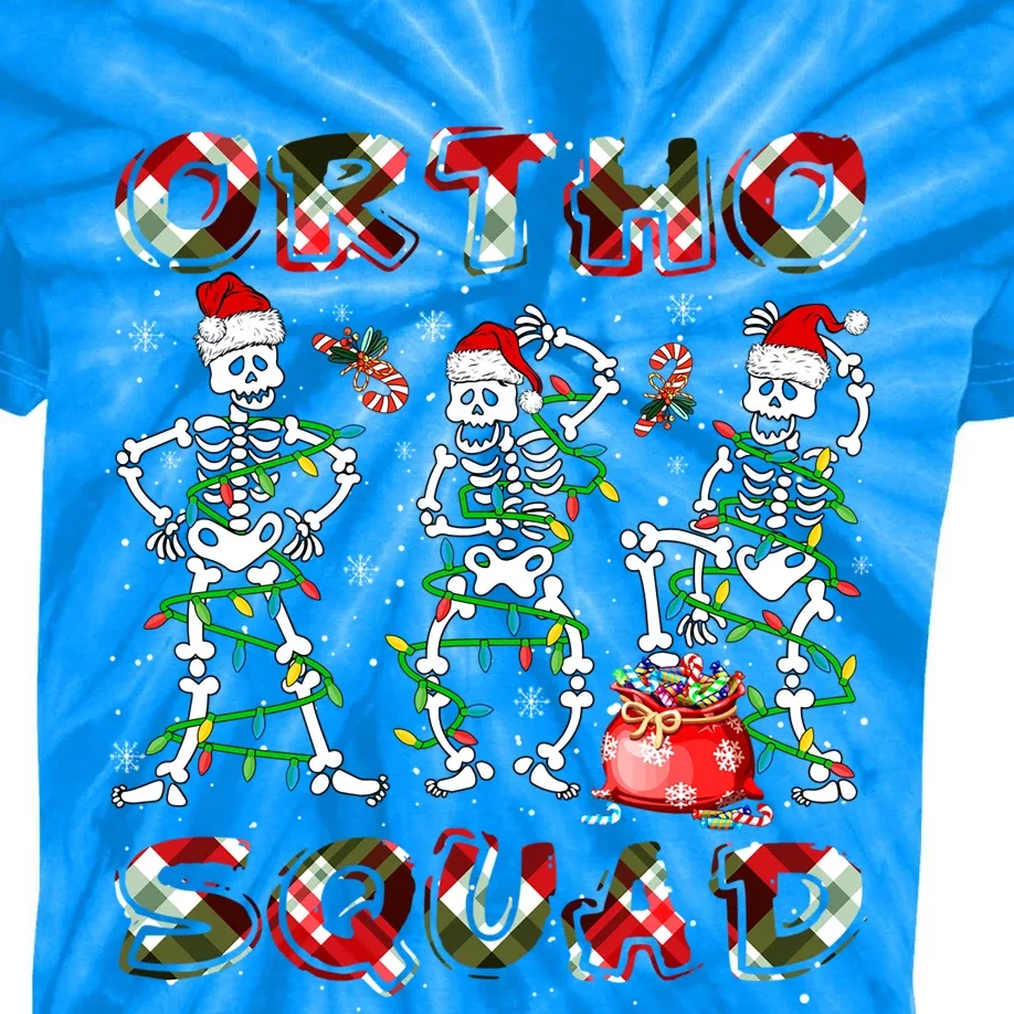 Ortho Squad Xmas Nurse Three Santa Skeletons Funny Dancing Gift Kids Tie-Dye T-Shirt