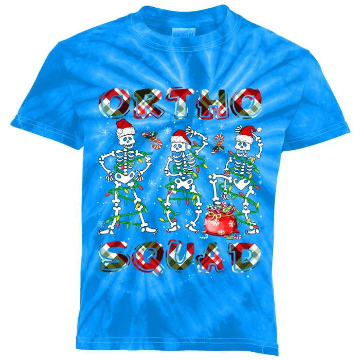 Ortho Squad Xmas Nurse Three Santa Skeletons Funny Dancing Gift Kids Tie-Dye T-Shirt