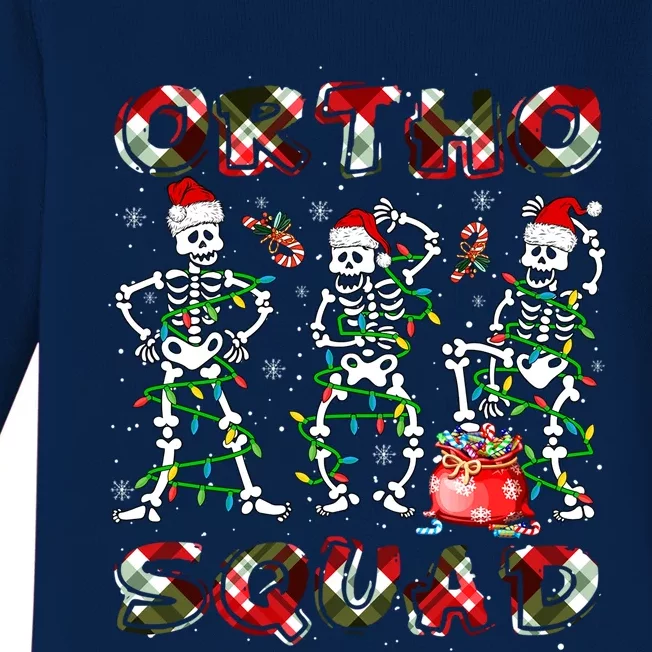 Ortho Squad Xmas Nurse Three Santa Skeletons Funny Dancing Gift Baby Long Sleeve Bodysuit