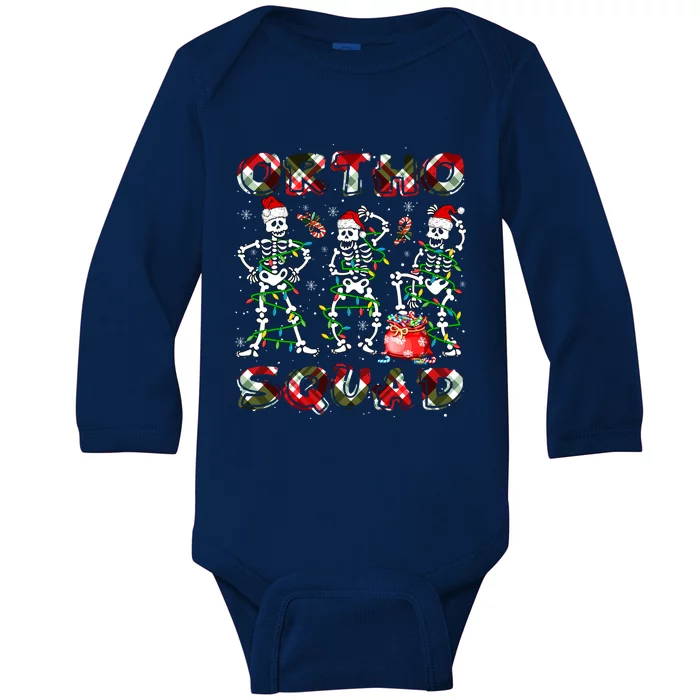 Ortho Squad Xmas Nurse Three Santa Skeletons Funny Dancing Gift Baby Long Sleeve Bodysuit