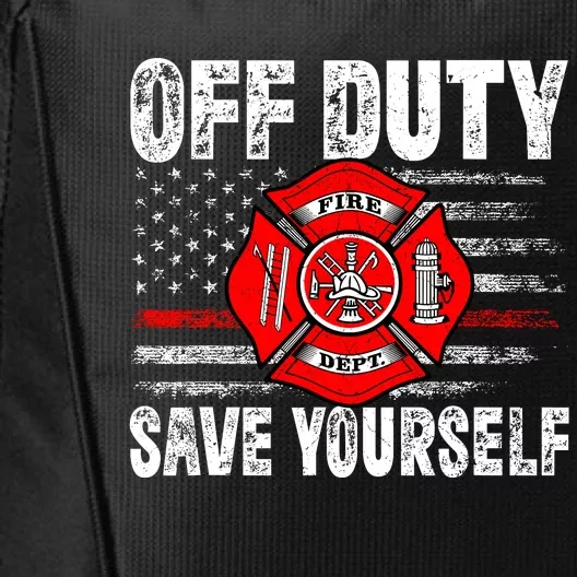 Offduty Save Yourself Firefighter Funny Retro American Flag City Backpack